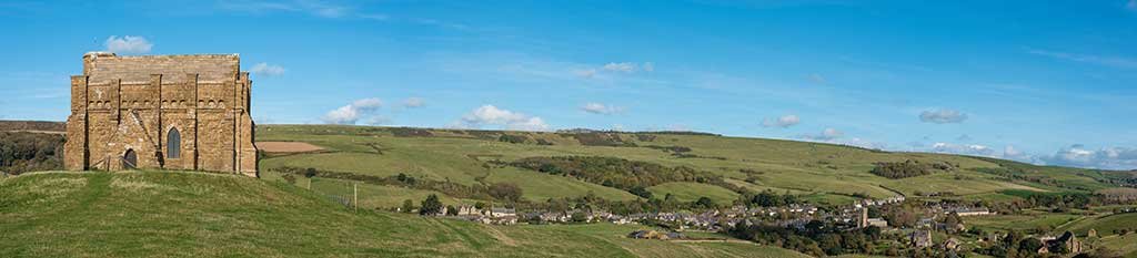 Panoramic of St Catherines Chapel just outside Abbotsbury village