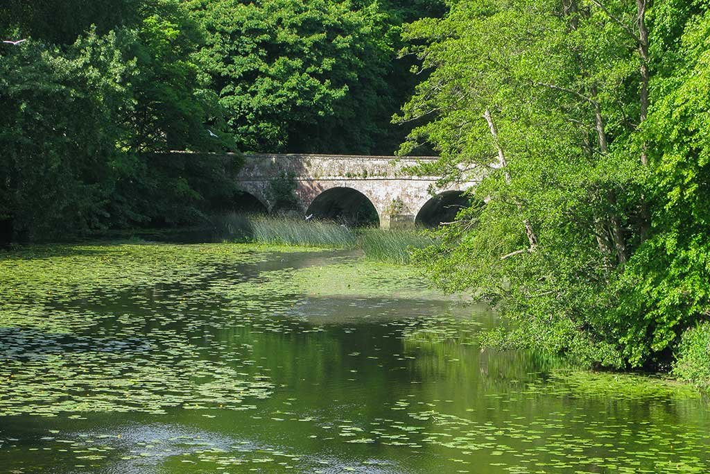 Stone bridge over the River Stour as viewed from Mortain Footbridge.