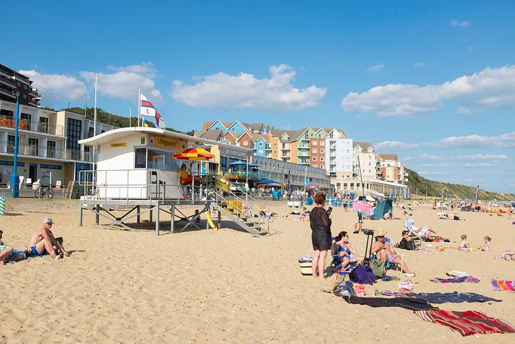 There are lifeguard stations on both sides of the pier. 