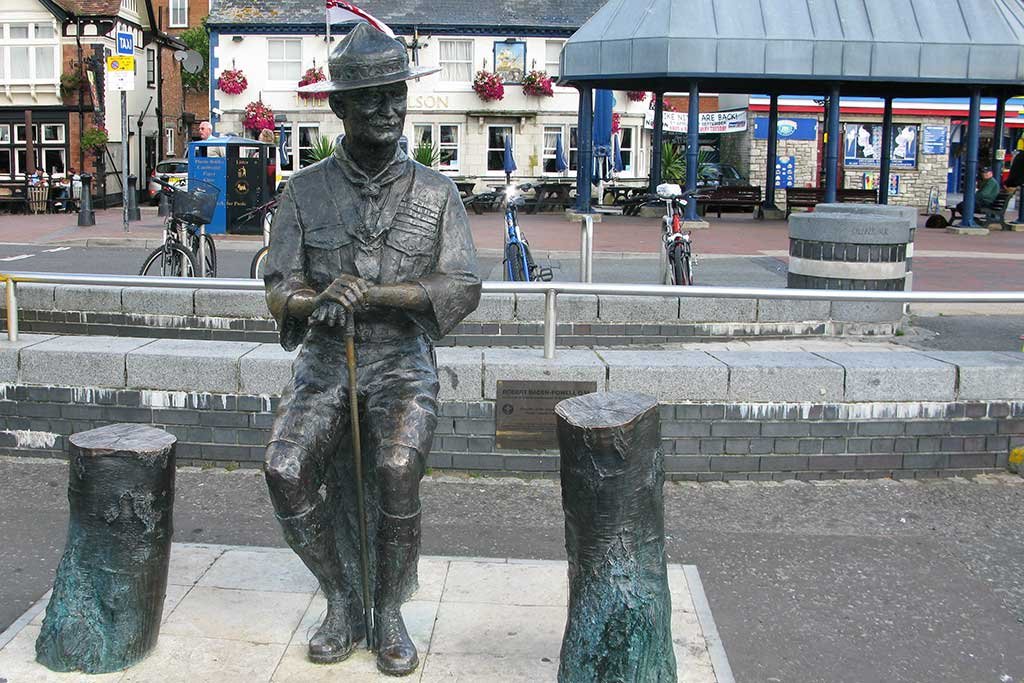 There is a statue dedicated to Lord Baden Powell who was the founder of the Scout movement and held his first  camp on Brownsea Island in 1907
