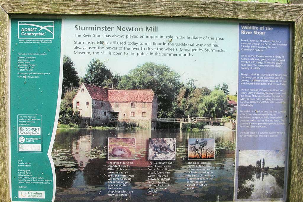 Information board at the mill giving a brief history and information about wildlife on the River Stour