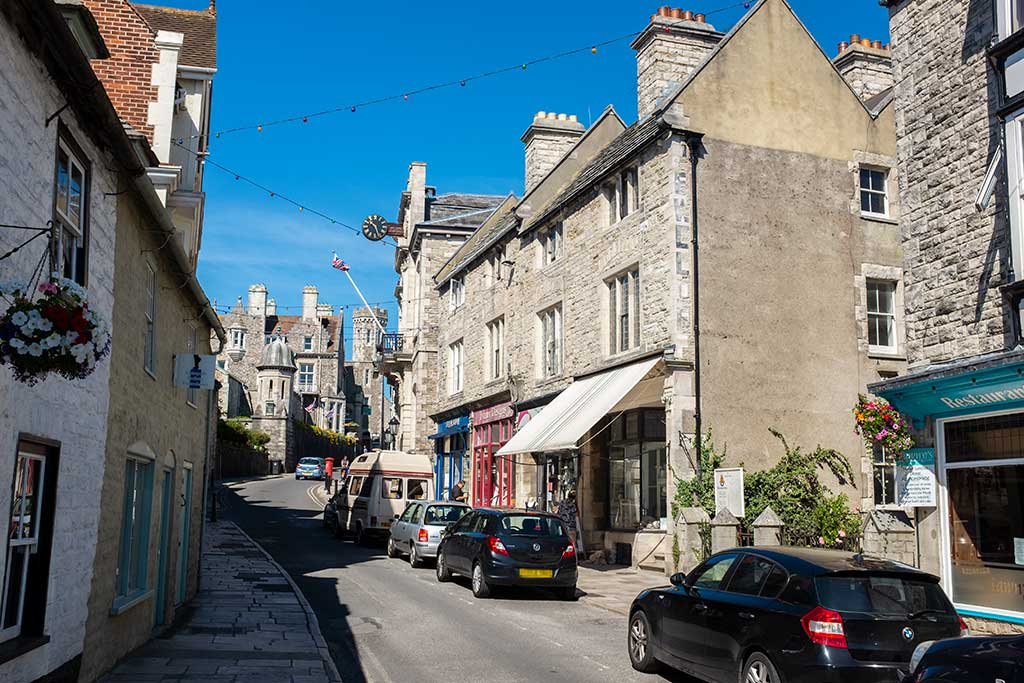A view up the High Street towards Purbeck House Hotel