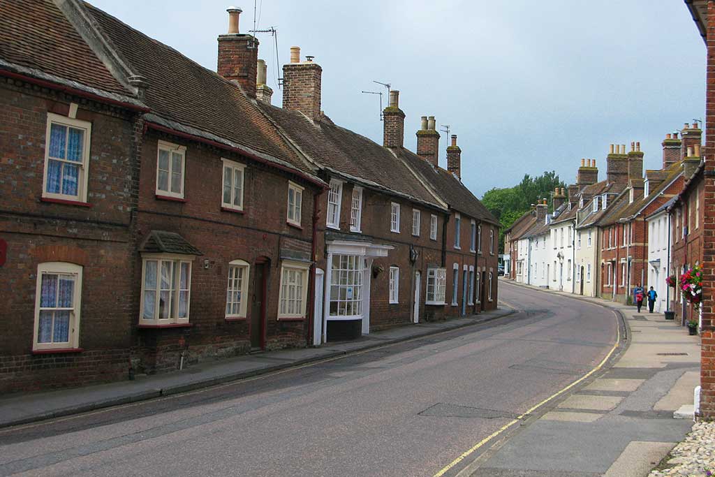 Row of houses along West Street in Wareham